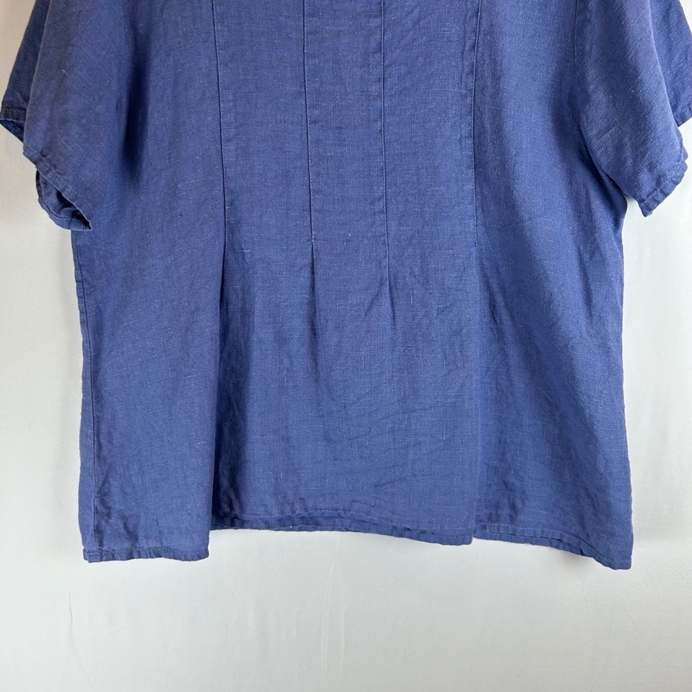 FLAX Womens Blue 100% Linen Short Sleeve Scoop Neck Boxy Top - Picture 7 of 8
